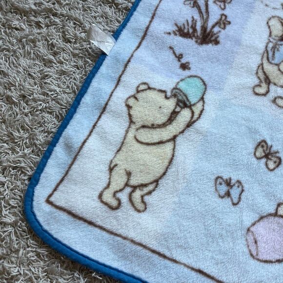 Vintage Disney Winnie the Pooh Fleece Baby Blanket Classic Squares Honey Pot EUC - Picture 9 of 11
